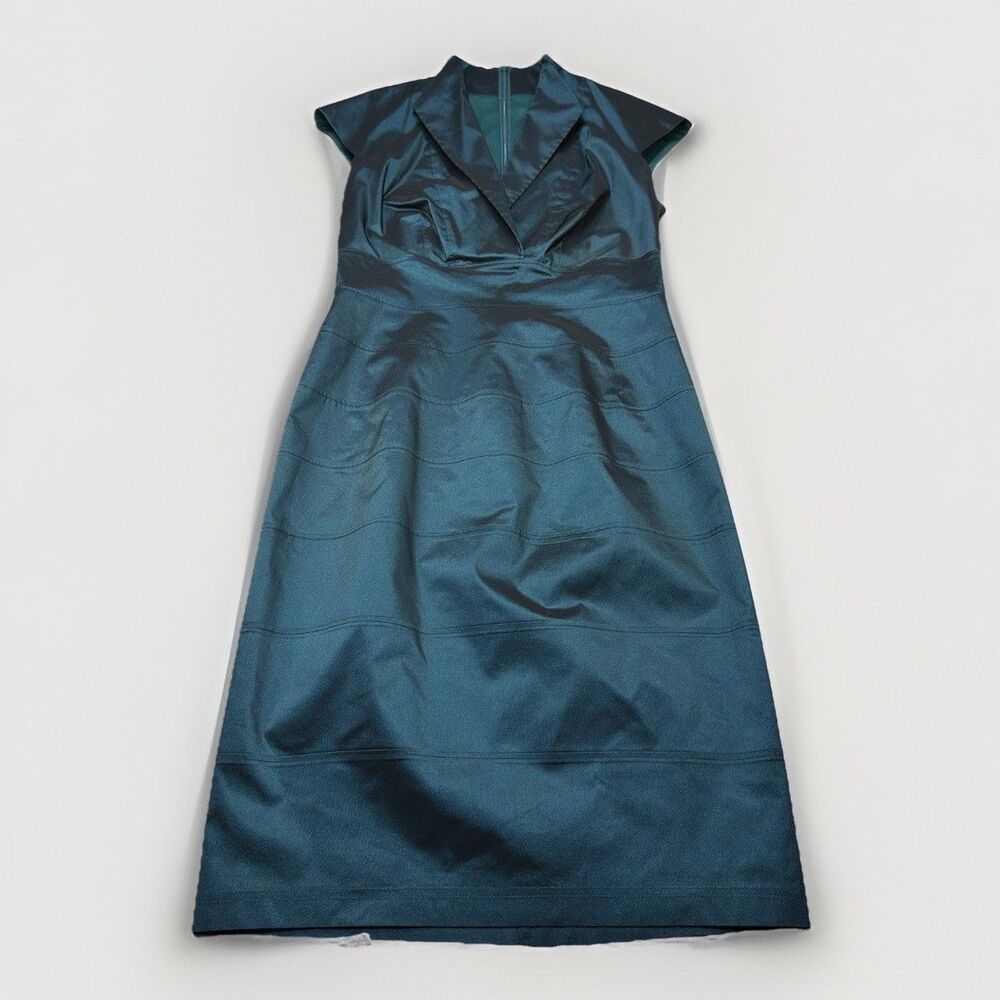Tadashi Teal Satin Sheath Dress Womens 6 Cap Sleeve Cocktail Evening Midi